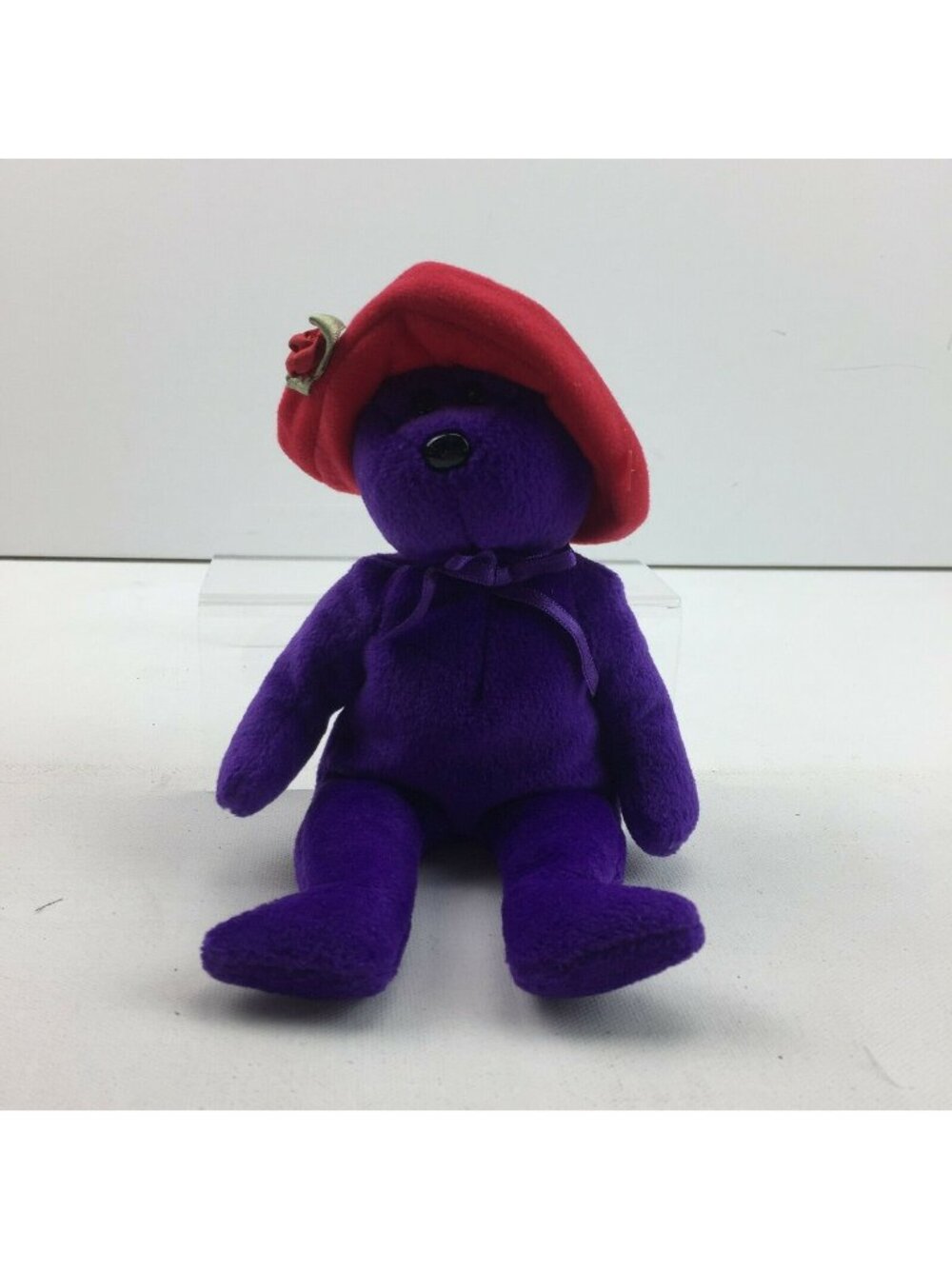 TY Ruby Red Hat Society Club Purple Bear Beanie Baby Collectible 9" Retired